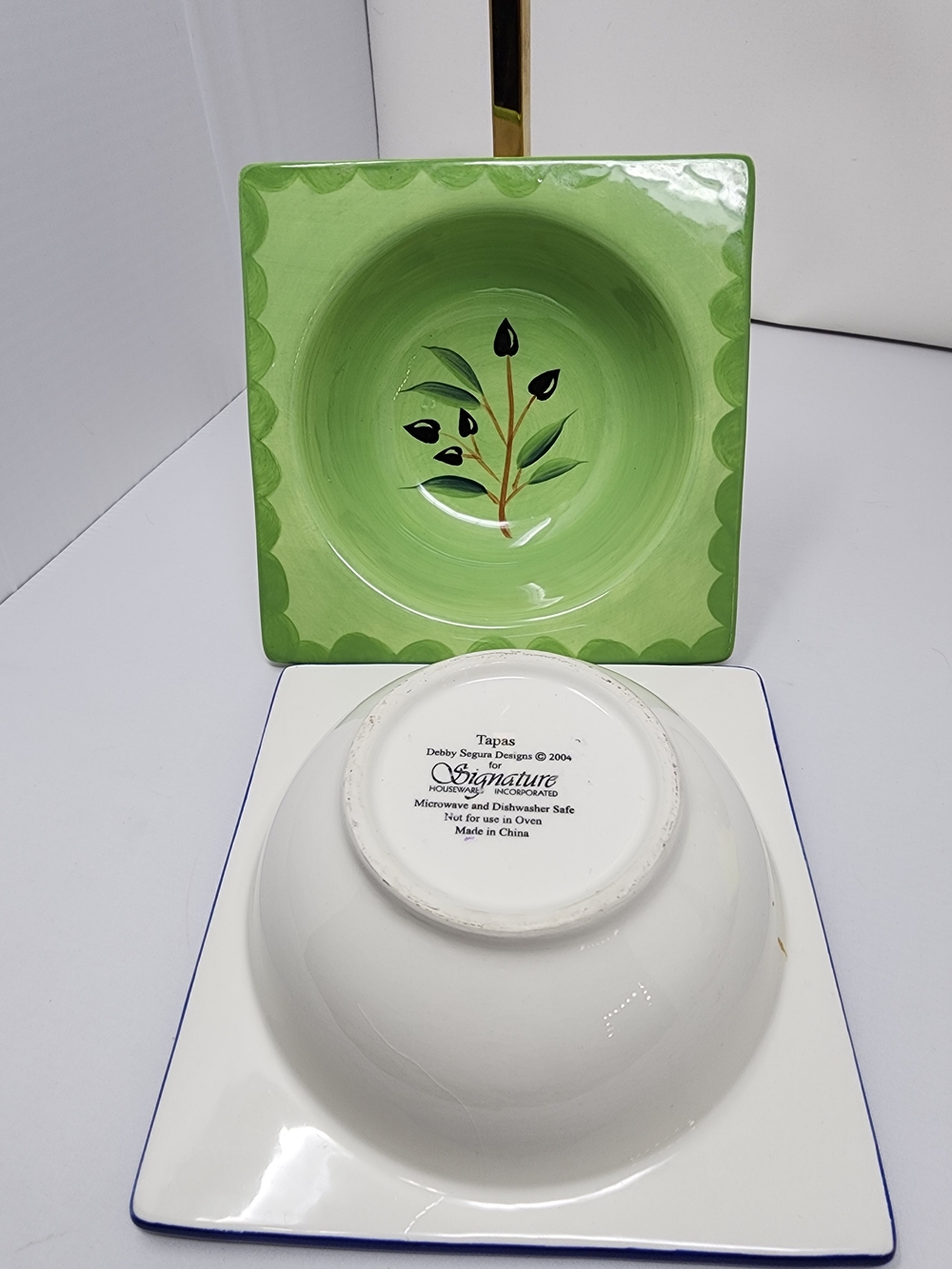 Signature Lime Green Square Ceramic Tapas Bowl with Leaf Design
